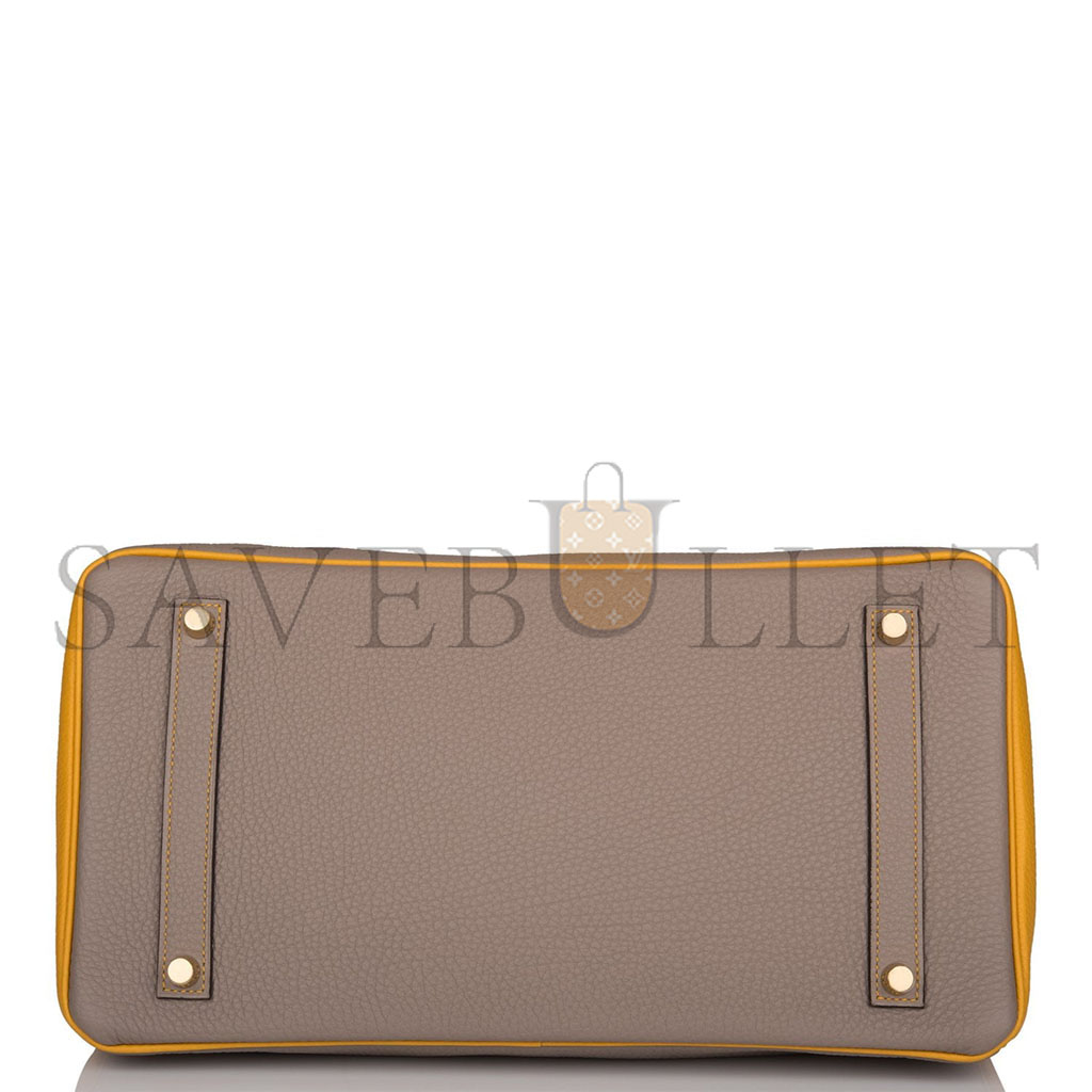 HERMÈS BIRKIN 30 EPSOM ASPHALT GREY AND AMBER YELLOW GOLD BUCKLE H028369CK15 (30*23*15cm)